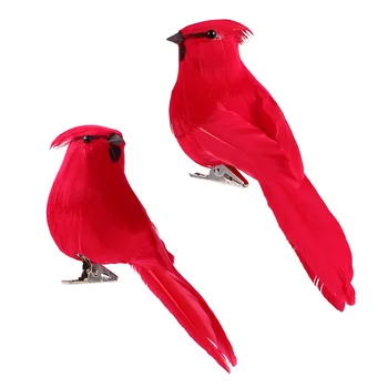2tk Kunstlik Punane Kardinal Lindude Klamber Modelleeritud Jõulud Suleliste Linnud Lind Ehted Jõuludeks Puu Ornament