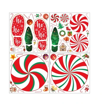4-Lehed/set Pidulik PVC Kleebised Christmas Candy Cane Akna Clings Kleebised