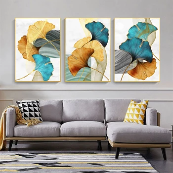 Abstraktne Taim, Lill, Plakat ja Print Sinine Roheline Kollane Kuld Lehed Lõuend Seina Maali Kunst Pildid elutuba Home Decor