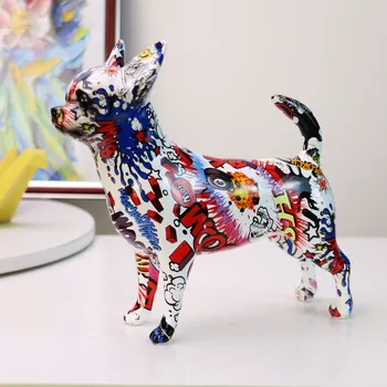 Art Lihtne Loominguline Värvitud Grafiti Värv Chihuahua Koera Kuju Kaunistused Koju Sissepääs Veini Kabinet Office Decor Vaik Käsitöö
