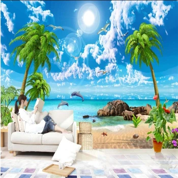 beibehang Ilus fantaasia vaade merele kookospähkli puud rannas maastik TV taust seina custom suur fresko tapeet