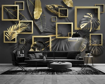 beibehang Kohandatud kaasaegse minimalistliku golden leaf troopiline taim geomeetrilisi valguse luksus taust papier peint tapeet