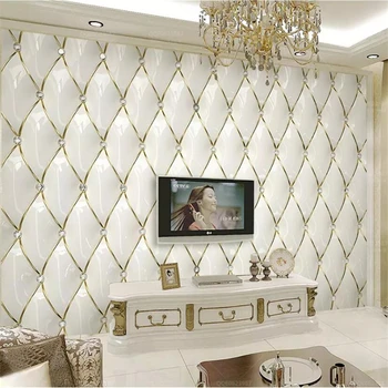 beibehang Kohandatud taustpildi 3d seinamaaling luxury gold crystal rhombic õmblemine Euroopa pehme kott TV taust seina paberid home decor