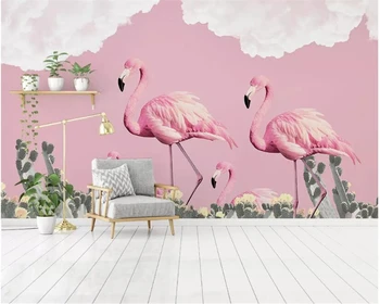 Beibehang Kohandatud taustpildi Põhjamaade lihtne väike värske flamingo cactus romantiline seinamaaling dekoratiivset maali 3d tapeet tapety