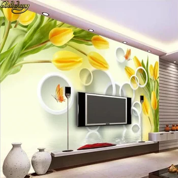 beibehang Kohandatud taustpildi seinamaaling unistav yellow tulip peegeldus 3D stereo TV taust seina paberid home decor de papel parede