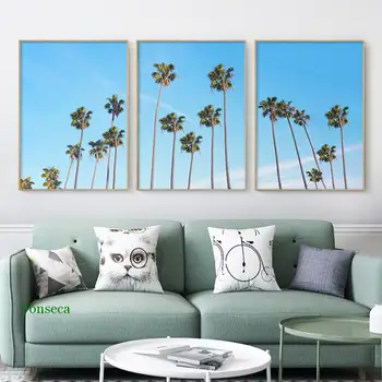 Coconut Palm Tree Sinine Taevas Lõuendile Maali Nordic Maastikku, Plakatid Ja Print Seina Art Pilte Elutuba Home Decor