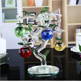 Crystal Kaunistused Apple Tree 6tk Lihvitud Õunad Klaas Figuriin Kodu Kaunistamiseks Miniatuursed jõulukinke Suveniiri