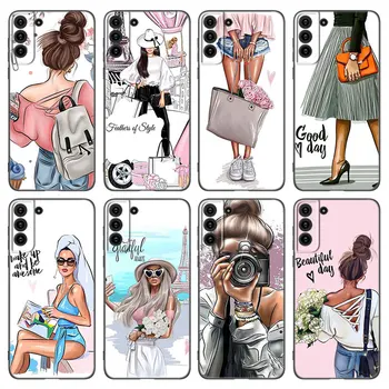 Fashion Girl Kunsti Telefon Case For Samsung Galaxy S21 S22 S20 Ultra FE S10E S10 Lite S8 S9 Plus S7 Serv Pehme TPU, Must Kaas