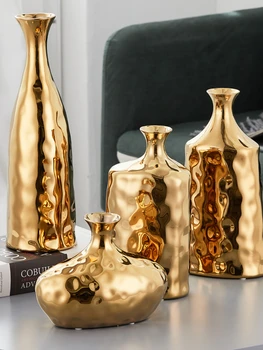 Galvaniseeritud Kuld Keraamilised Vaasid light luksus Kodu kaunistamiseks ins Kaasaegne Sisustus Vaas tuba decor lihtne Põhjamaade vaasid