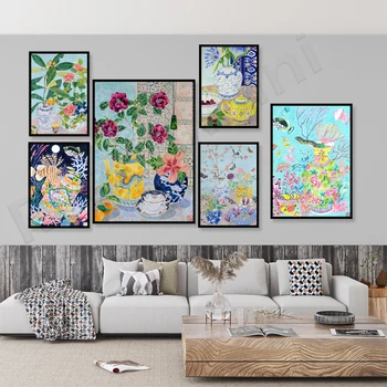 Hiina stiilis akvarell graafika, maali seina art, Hiina lille-ja puu-natüürmort, Hiina keraamika pildid, Vaikse ookeani taime p