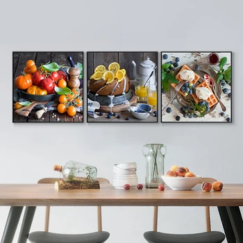Kaasaegne Lõuend Art 3 Paneelid Puu-Kook Toidud, Plakatid, Print Maali Põhjamaade Köögi Seinal Pildid Söögituba Kodu Kaunistamiseks