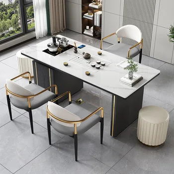 Kaasaegne minimalistlik ja luksuslik rock plaat tee-lauad ja-toolid, majapidamis-office tee tabelid ja veekeetja integreeritud
