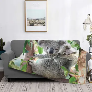 Koala Kallistused Tekid Fliis Prindi Austraalia Loomad Kaasaskantav Ultra-Pehme Viska Tekk Voodi Auto voodikatted (Päevatekid)