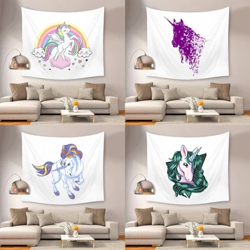Kohandatav Tapestry Bedspread Jooga Matt, Tekk Cartoon Rainbow Unicorn Tapestry Home Decor Seina Riputamise