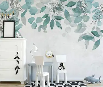 Kohandatud suurus seinamaaling väikesed värsked lehed siseruumides taim taust seina kodu kaunistamiseks elutuba, magamistuba taust 3d tapeet