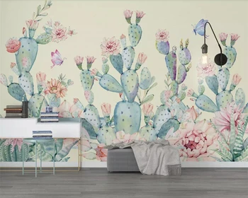 Kohandatud taustpildi ilus käsitsi maalitud cactus taust seina paber home decor elutuba, magamistuba seinamaaling 3d tapeet