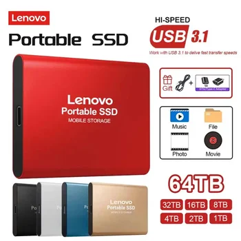 Lenovo Portable SSD Hard Drive Väline USB-3.1 Solid State Kõvaketas 64TB High-Speed Säilitamise Seade, Sülearvutid/Desktop/Mac
