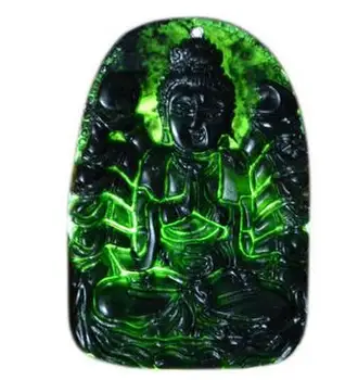 Looduslik Hiina Must Roheline Jadeiit Jade Ripats Kaelakee Käsitsi nikerdatud Bodhisattv