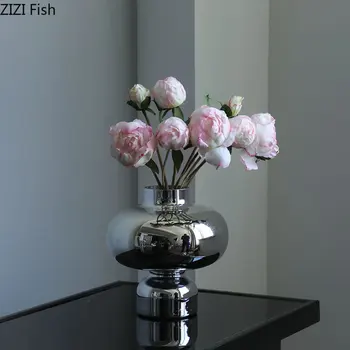 Loominguline Hõbe Vaasi Laua Kaunistamiseks Käsitöö Hydroponics Lilled, Potid Flower Arrangement Kaasaegse Kodu Decor Lille Vaasid