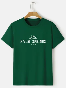 Meeste Palm springs Graafiline Print T-särk Meeskonna Kaela Lühikesed Varrukad Põhjuslik Tops Suvel Pluss Suurus Üle Suurus