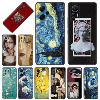 Mona Lisa Van Gogh Must Telefon Juhtudel Xiaomi 12S 12T 12 13 Lite Mi CC9 Redmi A1 A2 12C Note12 Pro 4G 5G Pluss Moe Kaas