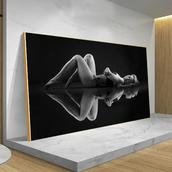 Must ja Valge Sexy Bikini Ilu Plakatid ja Pildid Kaasaegne Joonis Body Art Lõuend Maali Seinale Pildi Magamistuba Home Decor