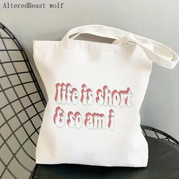 Naiste Shopper kott, elu on lühike ja nii olen ma Harajuku ostukott Lõuend Shopper Kott tüdruk käekott Kott Õlal Lady Kott
