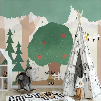 Põhjamaade Käsitsi maalitud Värske Roheline Puu Metsa Seinamaaling Wallpaper for Kids Room Armas Laste Tuba Interjööri Taustal Seina Paber 3D