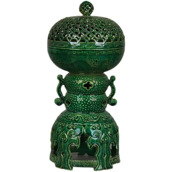 Tehtud Jade Roheline Glasuur Õõnes ja Rotable Kolm Punkti Aroomiteraapia Antiikne Portselan Ornament
