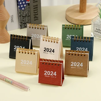 Värskendav Lihtne Värviga 2024 Mini Kaasaskantav Desktop Raamatu Kalender Loominguline Tabel Coil Kalender Kontor Laua Kaunistamiseks