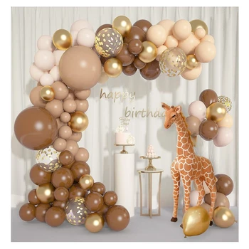Hot Müük Jungle Teema 126Pcs Kohvi Pruun Latex Balloon Pärg Arch Set Sünnipäeva Baby Shower Isikule Teenetemärgi